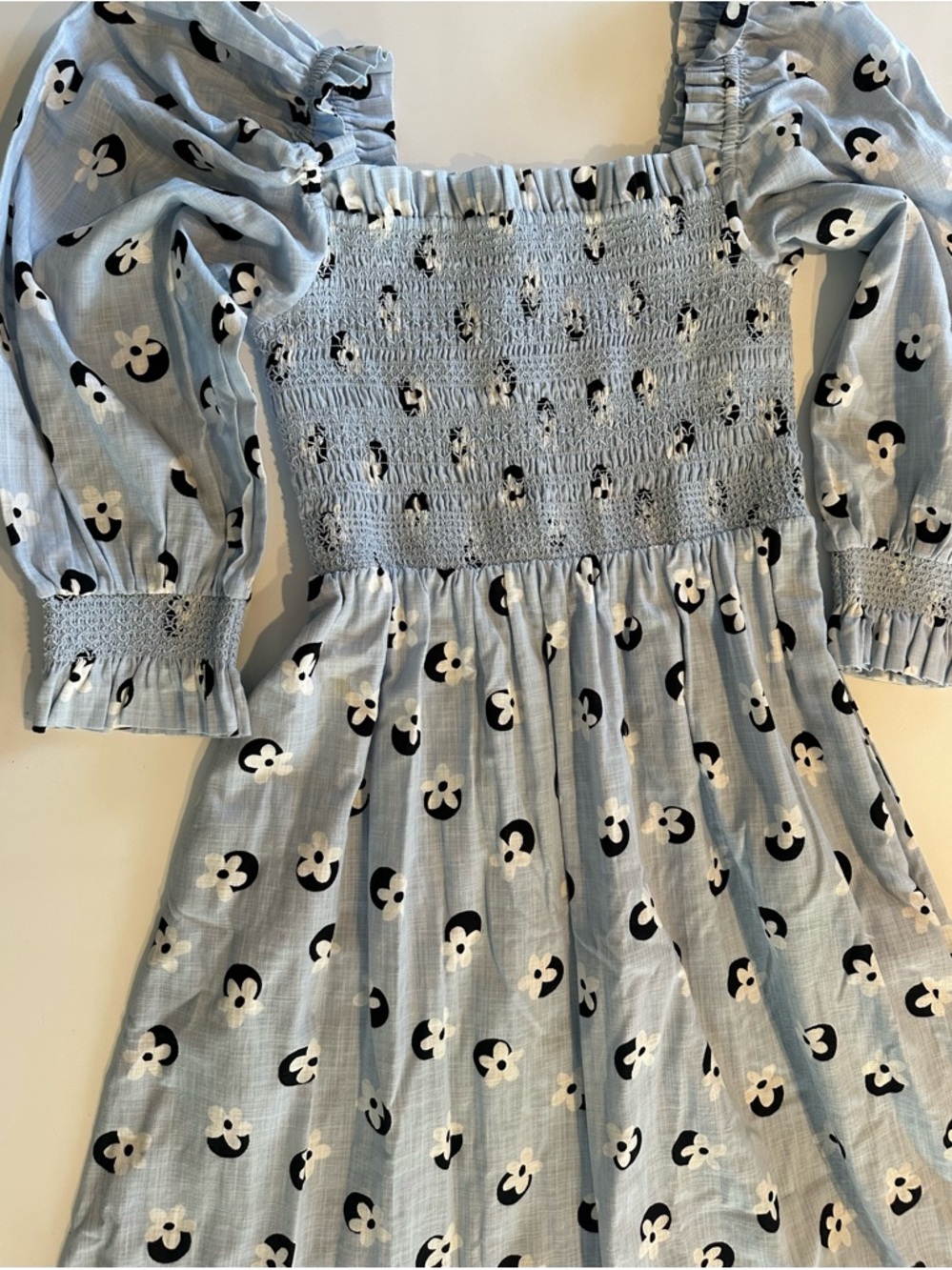 Kate Spade Light Blue Floral Dot Smocked Midi Dress Womens Sz Med Resort Party - Picture 6 of 8